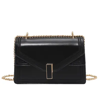 Women Patchwork Metal Chain Crossbody Bag Fresh Sweet PU Solid Color