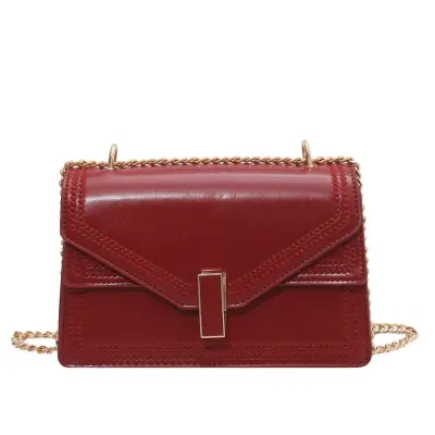 Women Patchwork Metal Chain Crossbody Bag Fresh Sweet PU Solid Color