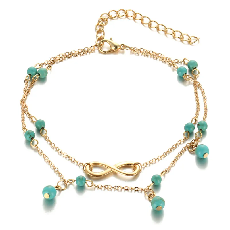 Women's Stylish Multilayer 8 Shape Pendant Imitation Turquoise Decoration Anklet