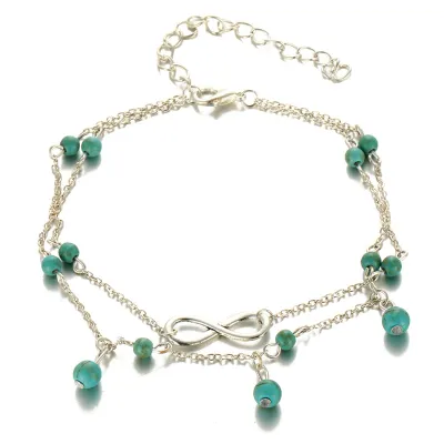 Women's Stylish Multilayer 8 Shape Pendant Imitation Turquoise Decoration Anklet