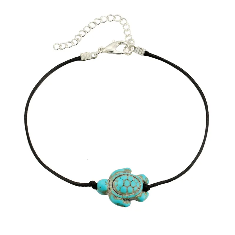 Lady Hot Vintage Beach Blue Turtle Shape Pendant Anklet