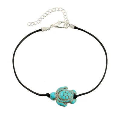 Lady Hot Vintage Beach Blue Turtle Shape Pendant Anklet
