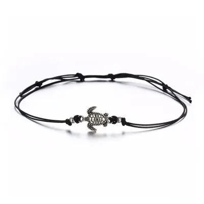 Girl Simple Elegant Turtle Shape Pendant Wax Rope Anklet