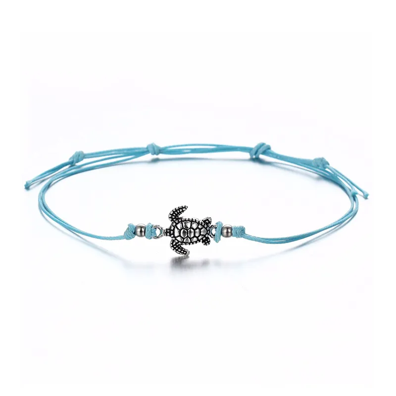 Girl Simple Elegant Turtle Shape Pendant Wax Rope Anklet