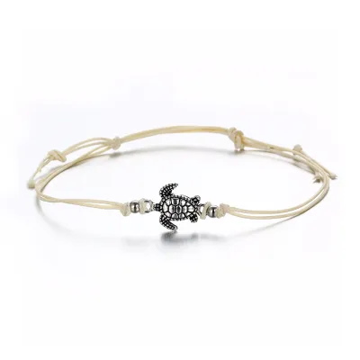Girl Simple Elegant Turtle Shape Pendant Wax Rope Anklet