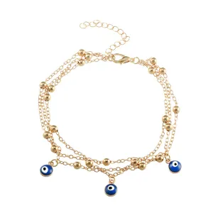 Women Bohemian Summer Blue Eyes Shape Pendant Multilayer Anklet