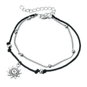 Women Bohemian Style Double Layers Vintage Beads Sun Pendant Foot Jewelry Alloy Anklet