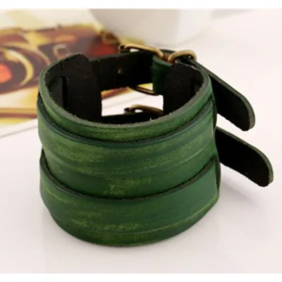 Punk Wide Leather Double Buckle Unisex Bracelet