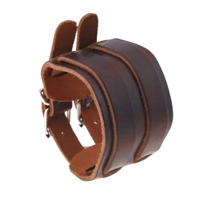 Punk Wide Leather Double Buckle Unisex Bracelet