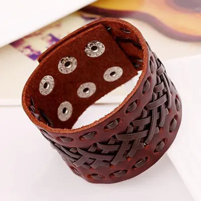 Punk Braided Wide Leather Men's Bracelet