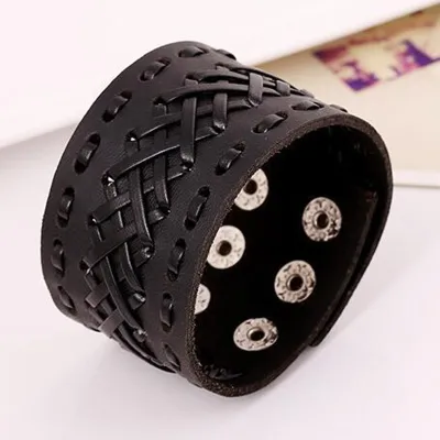 Punk Braided Wide Leather Men's Bracelet