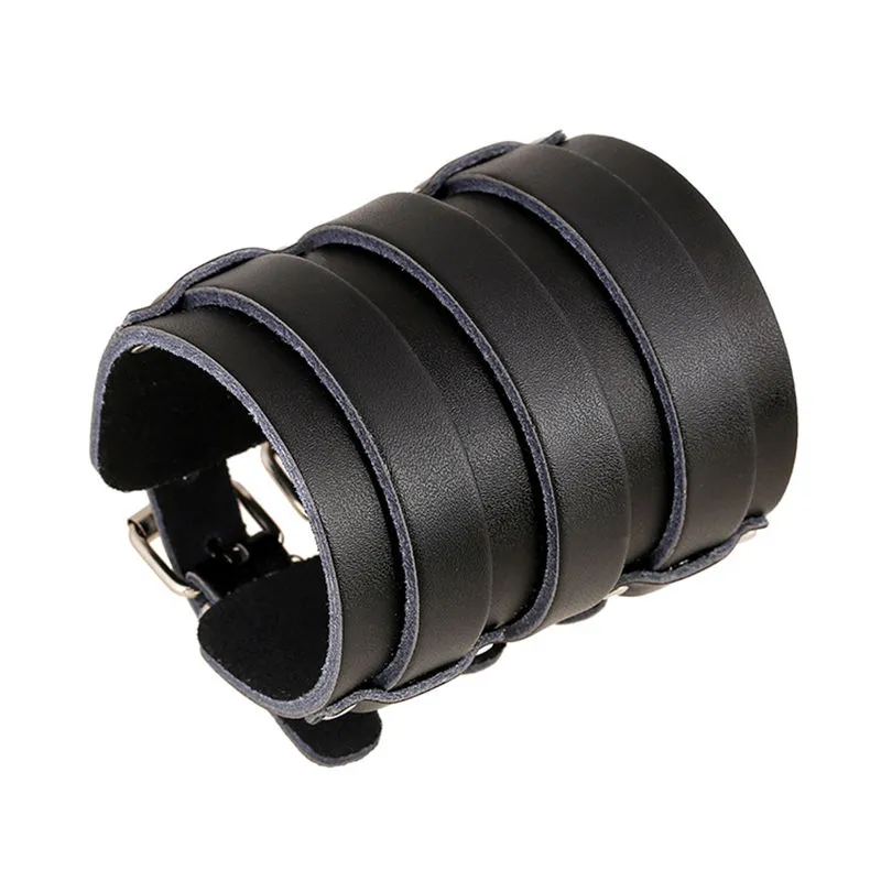 Men's Statement Punk Wide Leather Bracelet