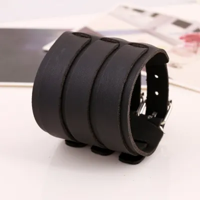 Statement Punk Wide Leather Bracelet for Men
