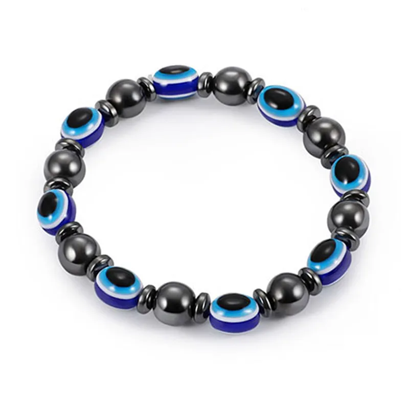 New Sales Blue Evil Eye Handmade Hematite Beaded Unisex Bracelet