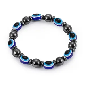 New Sales Blue Evil Eye Handmade Hematite Beaded Unisex Bracelet