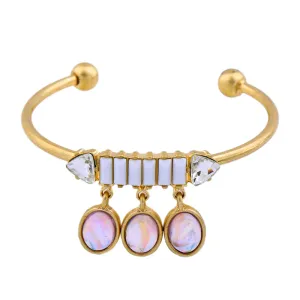 Women's Gold Oval Gemstone Pendant Elegant Cuff Bangles Design Fashion Bracelet