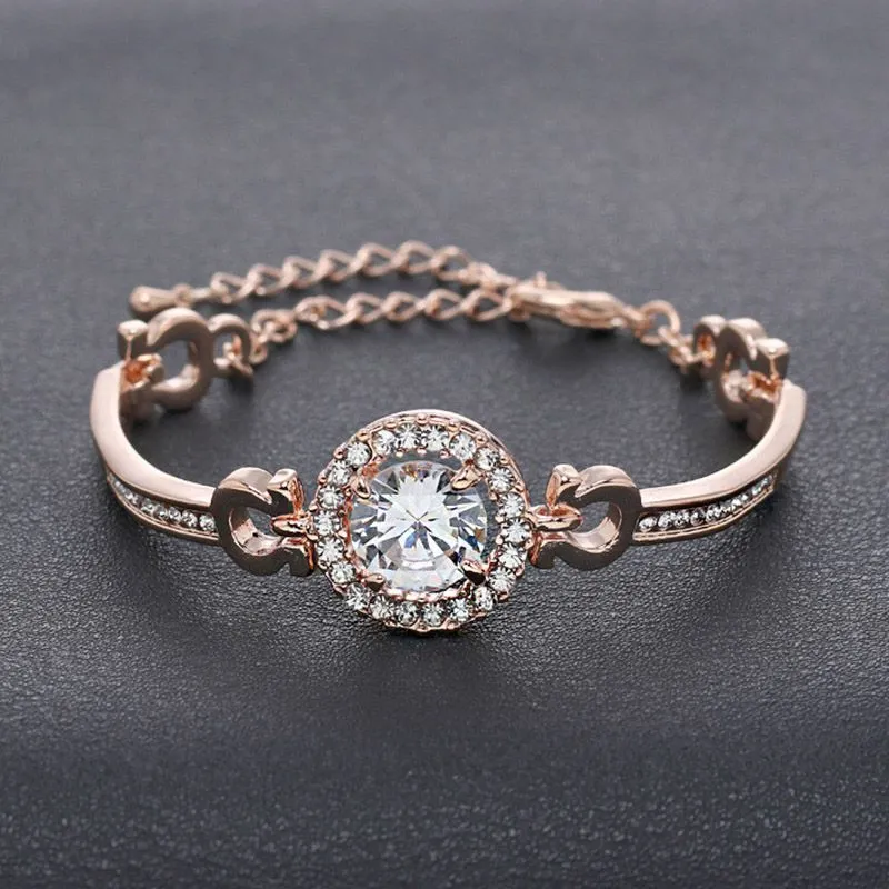 Elegant Lady Luxury Shiny Zircon Decoration Simple Design Alloy Bracelet