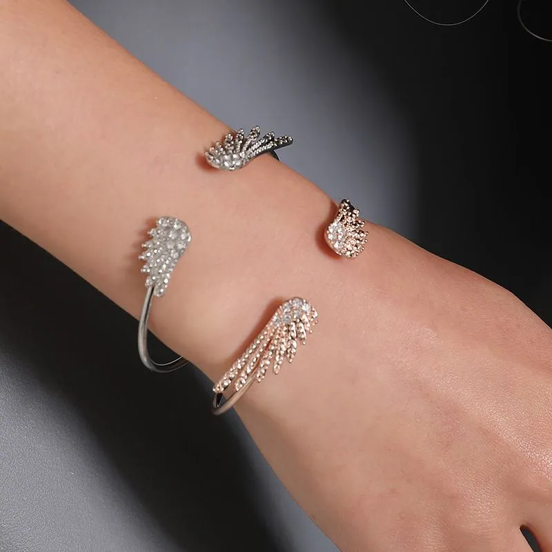 Young Women Exquisite Alloy Angel Wing Rhinestone Cuff Bangle