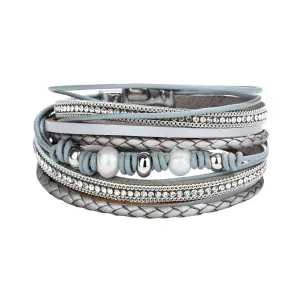 Unisex Women Fashion Multilayer PU Leather Wide Magnetic Buckle Bracelet