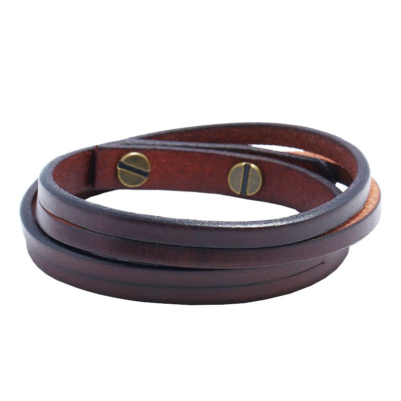 Wholesale Men Fashion Solid Color Leather Cord Double Layer Wrapped Bracelet