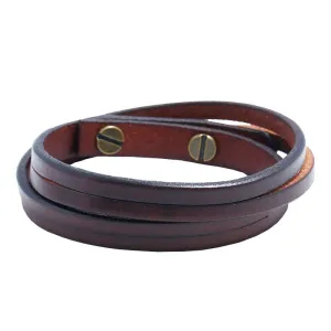 Men Fashion Solid Color Leather Cord Double Layer Wrapped Bracelet