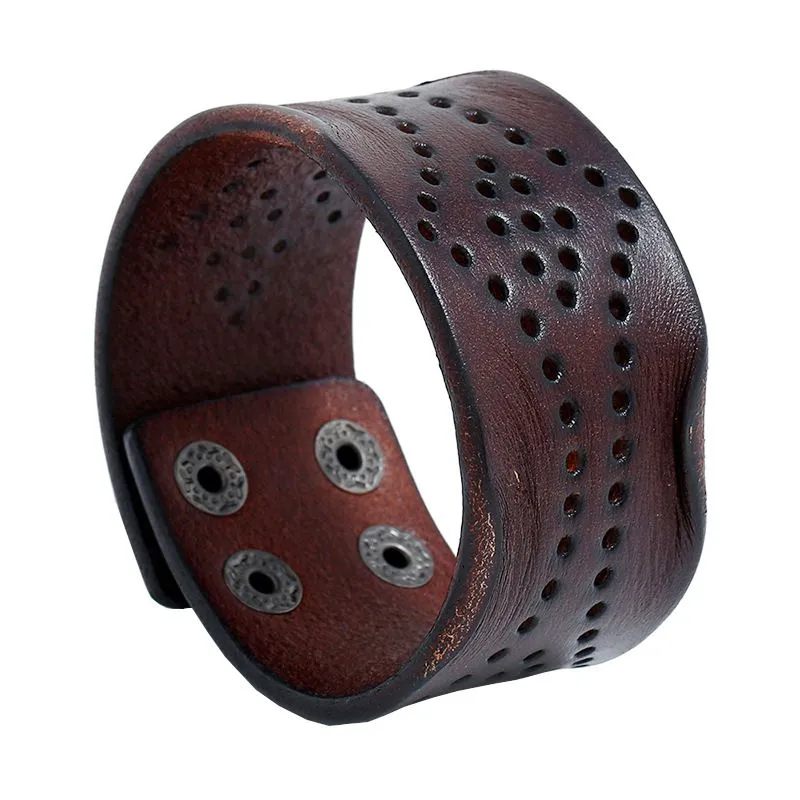 Men Vintage Style Wide Leather Buckle Bracelet