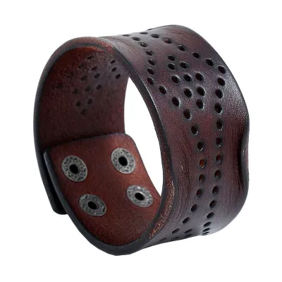 Men Vintage Style Wide Leather Buckle Bracelet