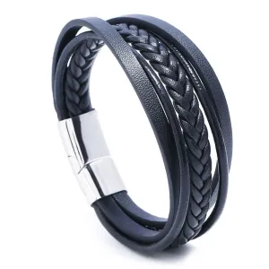 Fashion Solid Color Leather Braided Men's Multilayer Bracelet