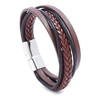 Fashion Solid Color Leather Braided Men's Multilayer Bracelet