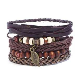 Fashion Multilayer Vintage Wooden Beads Leather Bracelet For Men Women