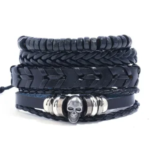 Men Fashion Punk Style Alloy Skull Multilayer PU Bracelet
