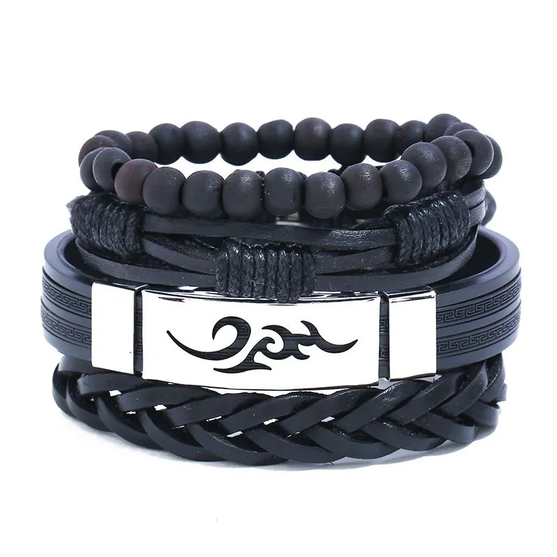 Men Fashion Comic Element Vintage PU Cord Multilayer Bracelets