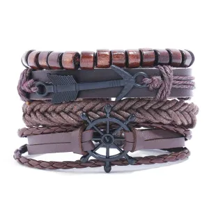 Men's Vintage Punk Style Alloy Anchor Feather Multilayer Bracelet