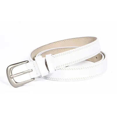 Women's Genuine Leather Silver Buckle Double Loops Leisure Belt