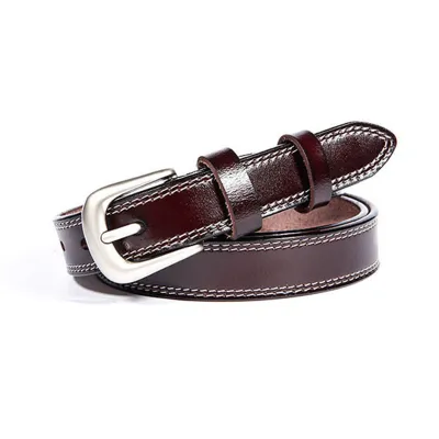 Women's Genuine Leather Silver Buckle Double Loops Leisure Belt
