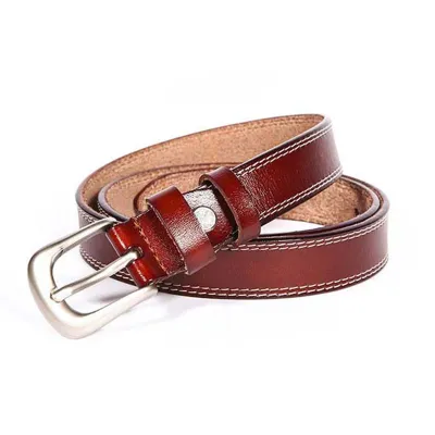 Women's Genuine Leather Silver Buckle Double Loops Leisure Belt