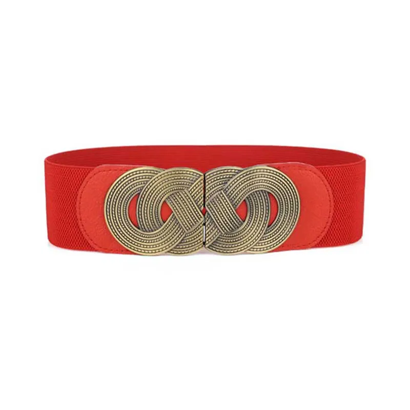 Women High Quality Wide Elastic Bronze Alloy Chinese Knot Corset Belt