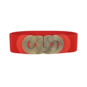 Women High Quality Wide Elastic Bronze Alloy Chinese Knot Corset Belt