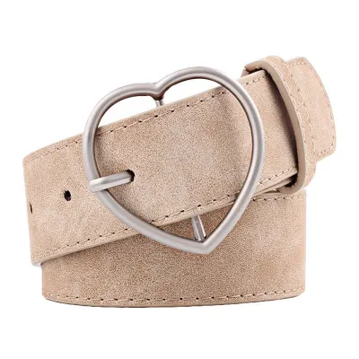 New Design Women Fashion Frosted Leather Belt with Metal Heart Shape Buckle