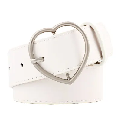 New Design Women Fashion Frosted Leather Belt with Metal Heart Shape Buckle