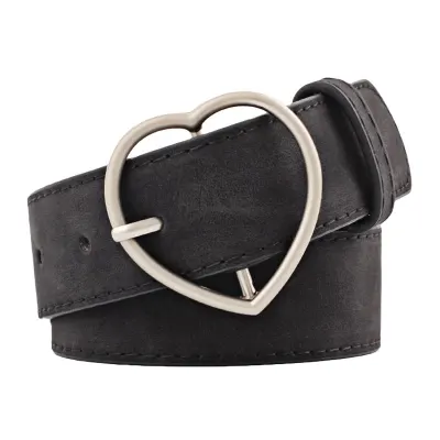New Design Women Fashion Frosted Leather Belt with Metal Heart Shape Buckle