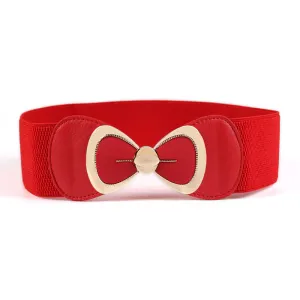 Sweet Young Women Fashion Lovely Bowknot Buckle Elastic Stretch Dress Waistband Belt