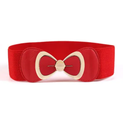 Sweet Young Women Fashion Lovely Bowknot Buckle Elastic Stretch Dress Waistband Belt