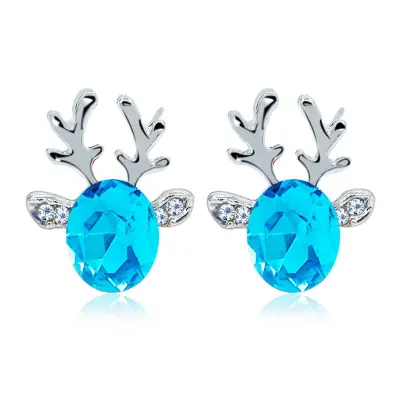 Women Christmas Gift Elk Shape Silver Alloy Stud Earrings