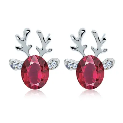 Women Christmas Gift Elk Shape Silver Alloy Stud Earrings