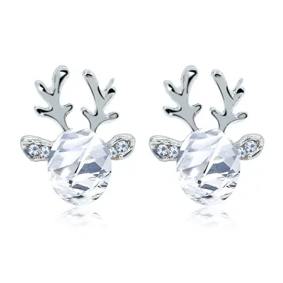 Women Christmas Gift Elk Shape Silver Alloy Stud Earrings