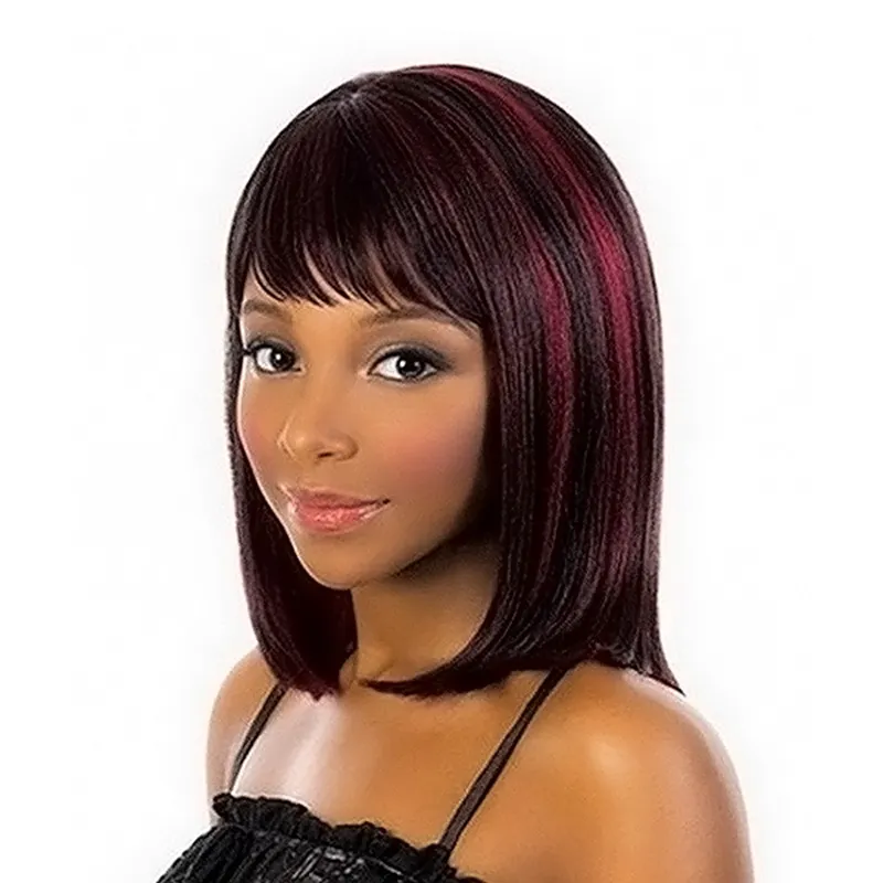 Black Red Mix Short Straight Bob Style Women's Beauty Wig
