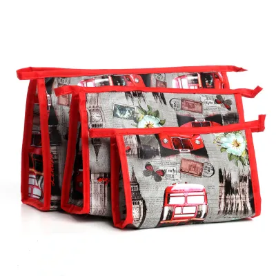 3pcs Travel Makeup Bags Women Cute Cartoon Print PVC Cosmetic Organizer Set