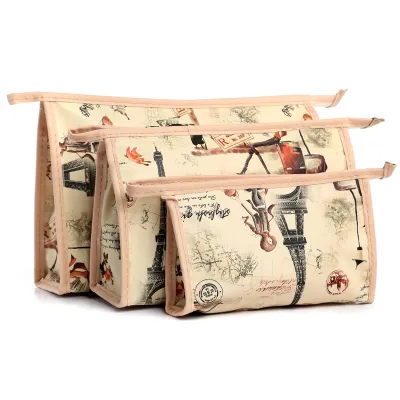 3pcs Travel Makeup Bags Women Cute Cartoon Print PVC Cosmetic Organizer Set