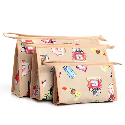 3pcs Travel Makeup Bags Women Cute Cartoon Print PVC Cosmetic Organizer Set